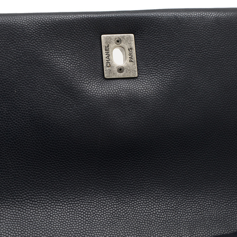 香奈兒海軍藍魚子醬皮革頂把手兩用單肩包 A92992-5