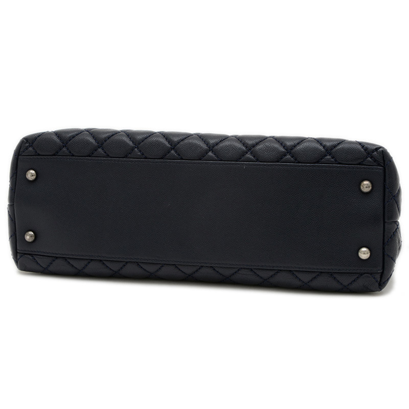 香奈兒海軍藍魚子醬皮革頂把手兩用單肩包 A92992-8