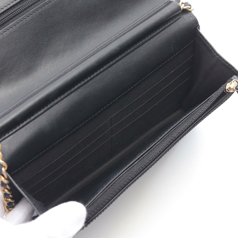 CHANEL 人字形 V 形針腳鏈條單肩包 羔羊皮 黑色 二手 GHW CC-2