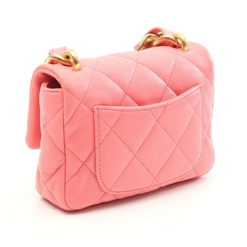 CHANEL 迷你 Matelasse 鏈條單肩包 AS3214 小羊皮 粉紅色 二手 女款 GHW-1