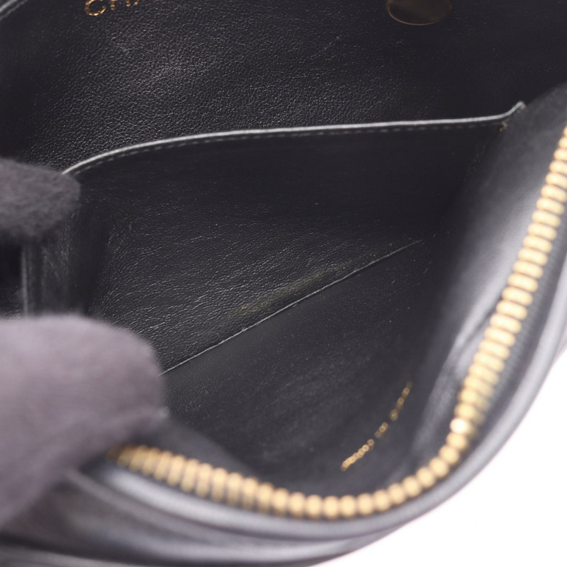 香奈兒菱形絎縫斜背包鏈條單肩包小羊皮黑色 GHW 二手-6