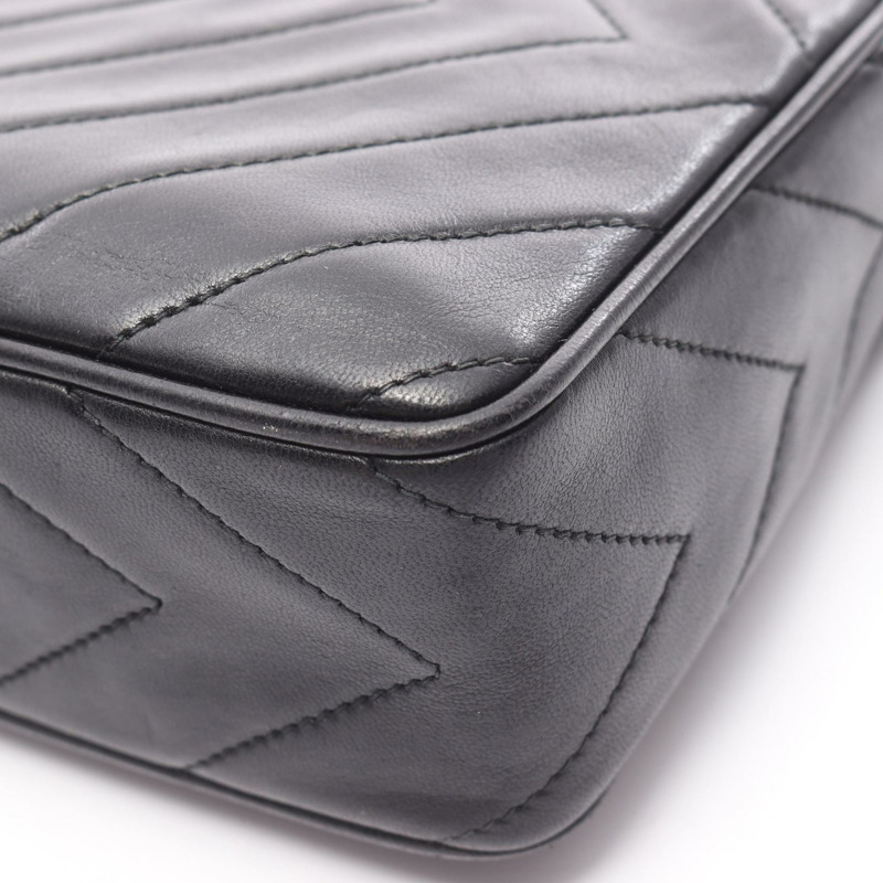 香奈兒菱形絎縫斜背包鏈條單肩包小羊皮黑色 GHW 二手-9