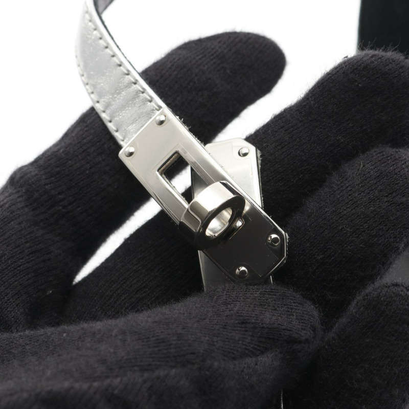 HERMES Manege Kelly 皮帶涼鞋高跟鞋皮革黑色銀色二手女士 #35-8