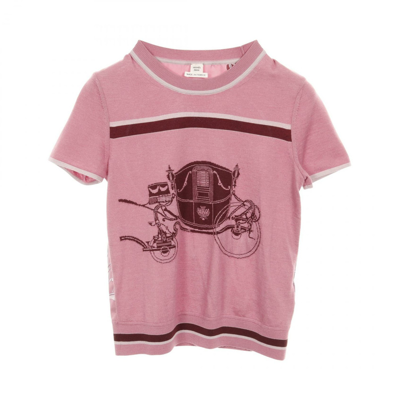 HERMES Twillaine ex-libris T卹針織衫絲質羊絨粉紅二手女款#34-0