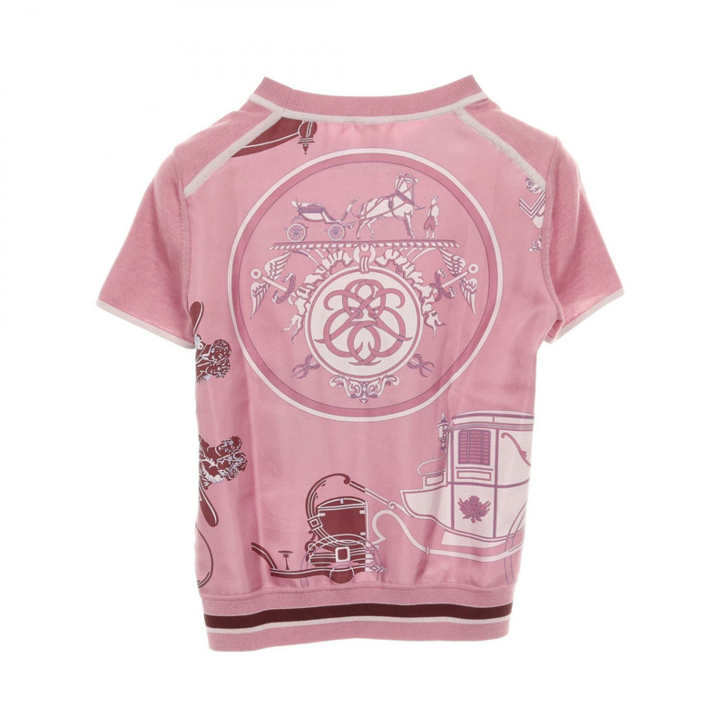 HERMES Twillaine ex-libris T卹針織衫絲質羊絨粉紅二手女款#34-1