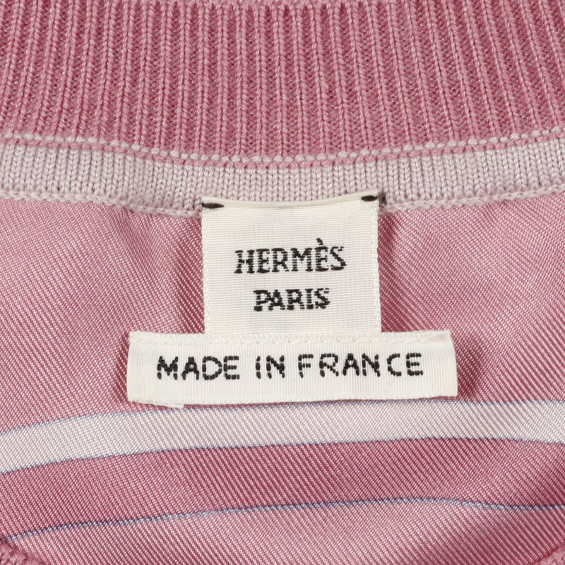 HERMES Twillaine ex-libris T卹針織衫絲質羊絨粉紅二手女款#34-2