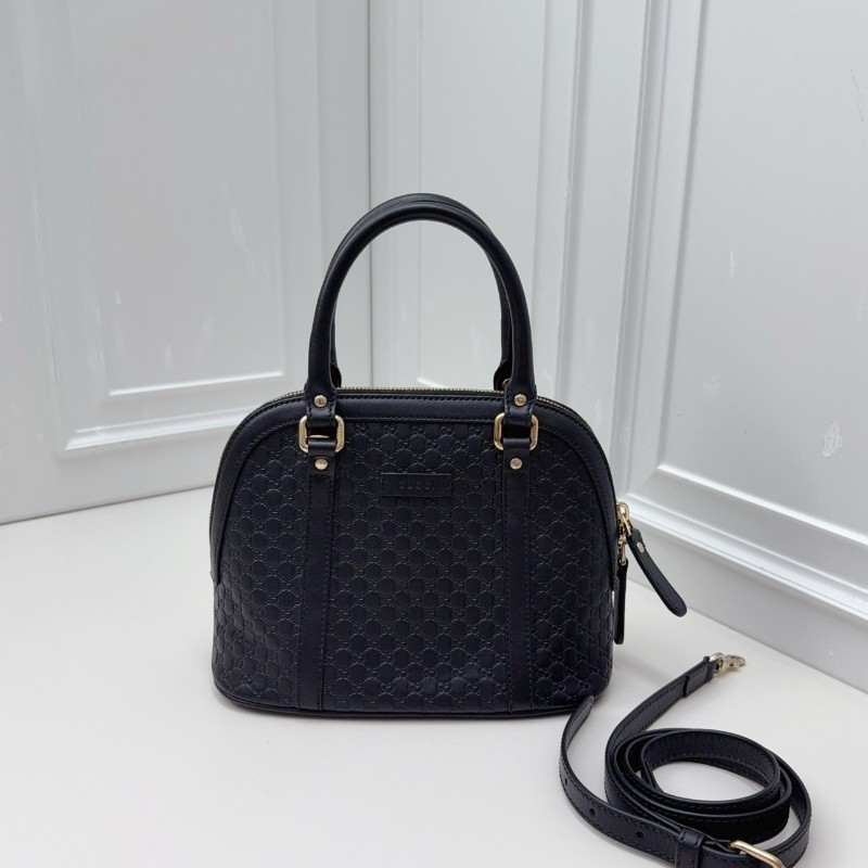 GUCCI 黑色 牛皮壓紋 貝殼包 手提包肩背包-0