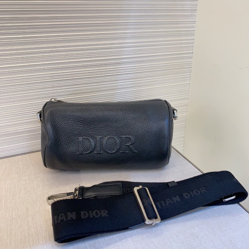 Dior迪奧 全皮黑色牛皮斜背圓筒包 男女通用-0