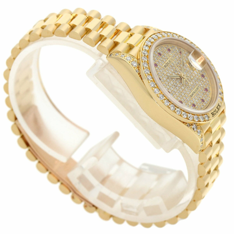 Rolex 69158ZR Datejust 正品鑽石與紅寶石手錶 18K 黃金/18KYG/18KYG 女士勞力士-1