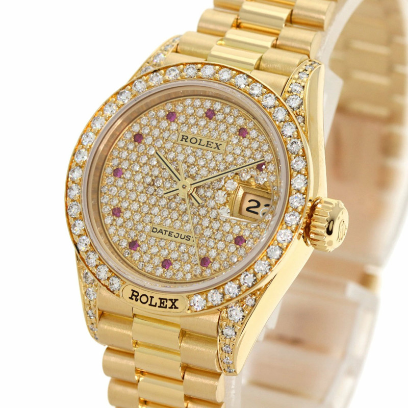 Rolex 69158ZR Datejust 正品鑽石與紅寶石手錶 18K 黃金/18KYG/18KYG 女士勞力士-2