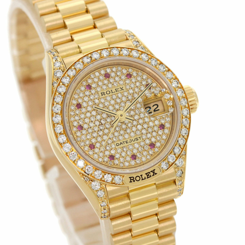 Rolex 69158ZR Datejust 正品鑽石與紅寶石手錶 18K 黃金/18KYG/18KYG 女士勞力士-3