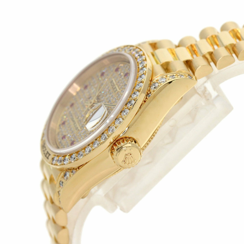 Rolex 69158ZR Datejust 正品鑽石與紅寶石手錶 18K 黃金/18KYG/18KYG 女士勞力士-4
