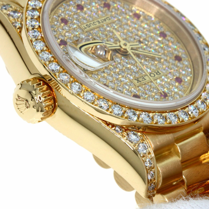 Rolex 69158ZR Datejust 正品鑽石與紅寶石手錶 18K 黃金/18KYG/18KYG 女士勞力士-15