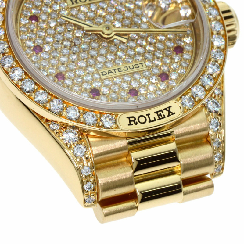 Rolex 69158ZR Datejust 正品鑽石與紅寶石手錶 18K 黃金/18KYG/18KYG 女士勞力士-16