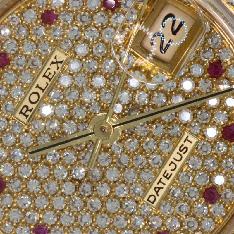 Rolex 69158ZR Datejust 正品鑽石與紅寶石手錶 18K 黃金/18KYG/18KYG 女士勞力士-23