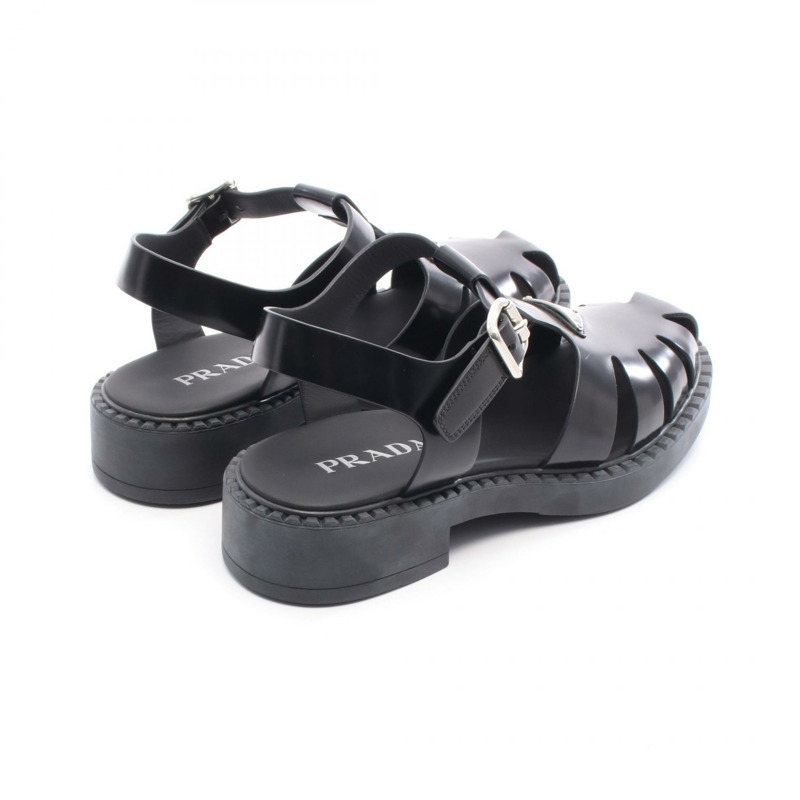 PRADA 漁夫涼鞋 2X3084 皮革 黑色 三角形標誌 男士 #8-1