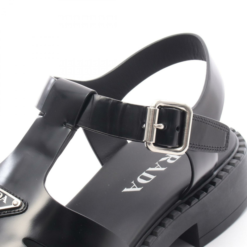 PRADA 漁夫涼鞋 2X3084 皮革 黑色 三角形標誌 男士 #8-6