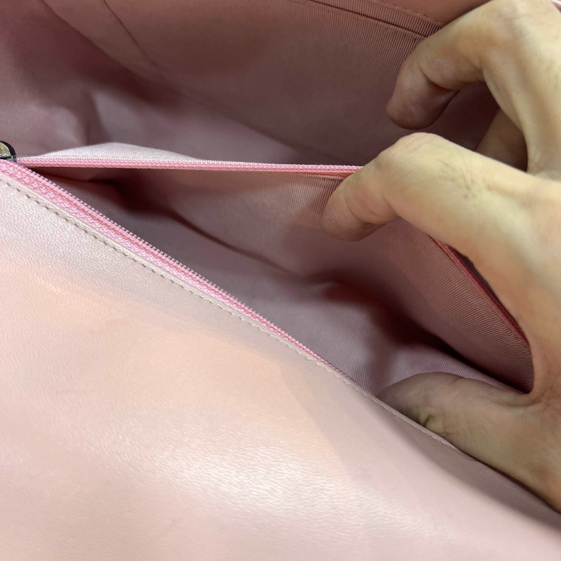 CHANEL 香奈兒 Leboy 中大號 櫻花粉羊皮銀扣 肩背包斜背包-20