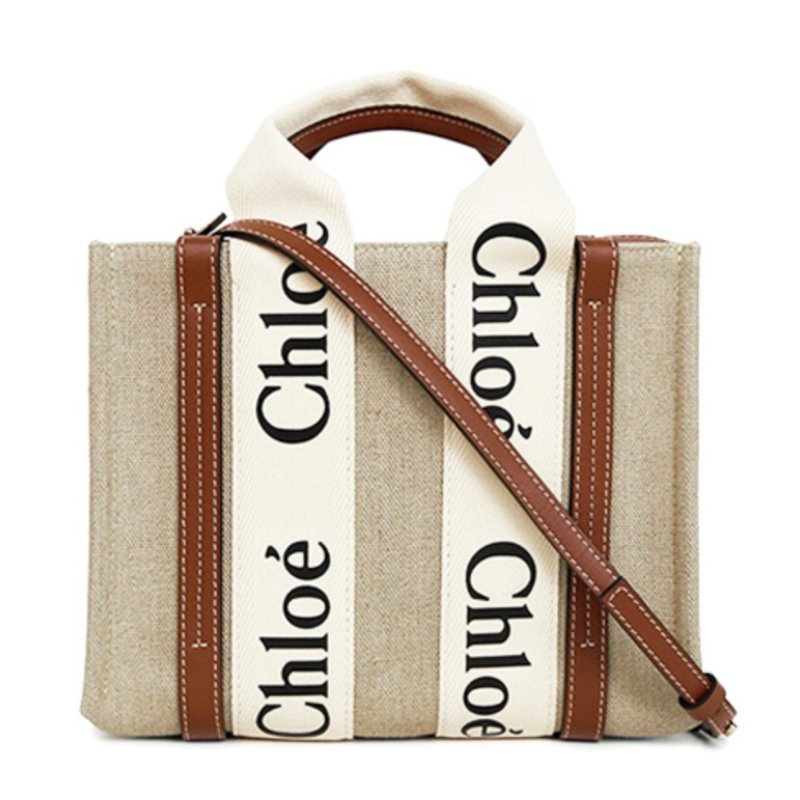 🎁雙11送禮自用兩相宜🎁 全新正品【 Chloe’ 蔻依 】WOODY TOTE BAG 帆布兩用托特包(小號/焦糖色)(下單前須先私訊)-0
