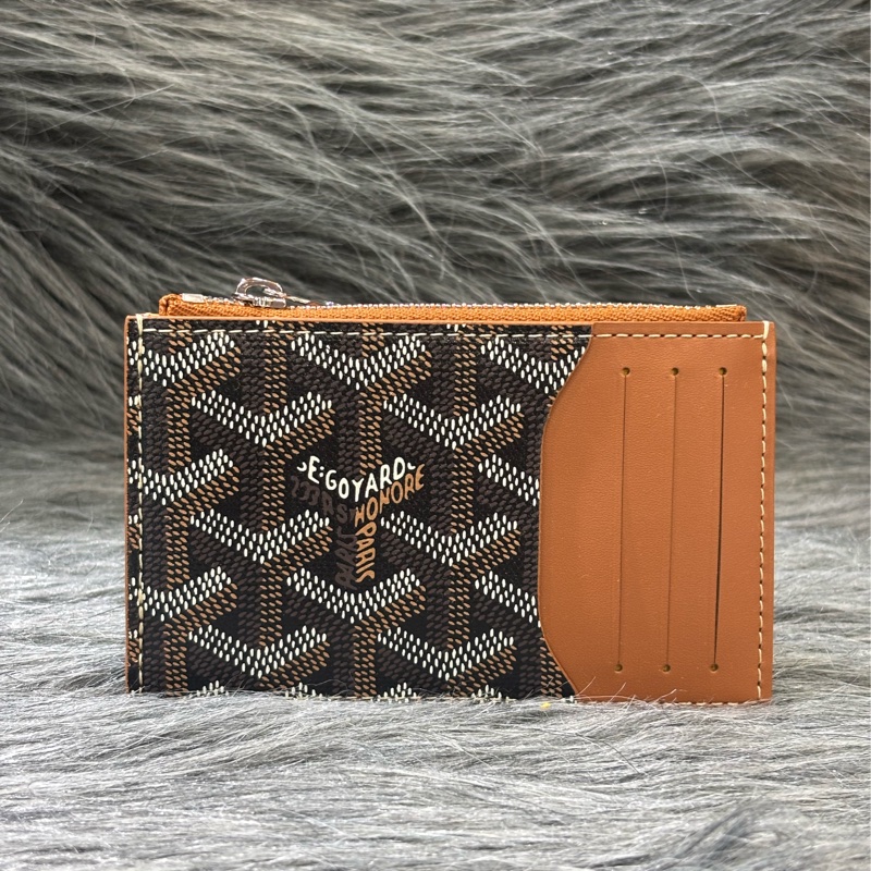 GOYARD BOURBON BLACK TAN O CASE 高雅德 黑色焦糖色 一字拉鍊 零錢包 信用卡名片夾 錢包-0