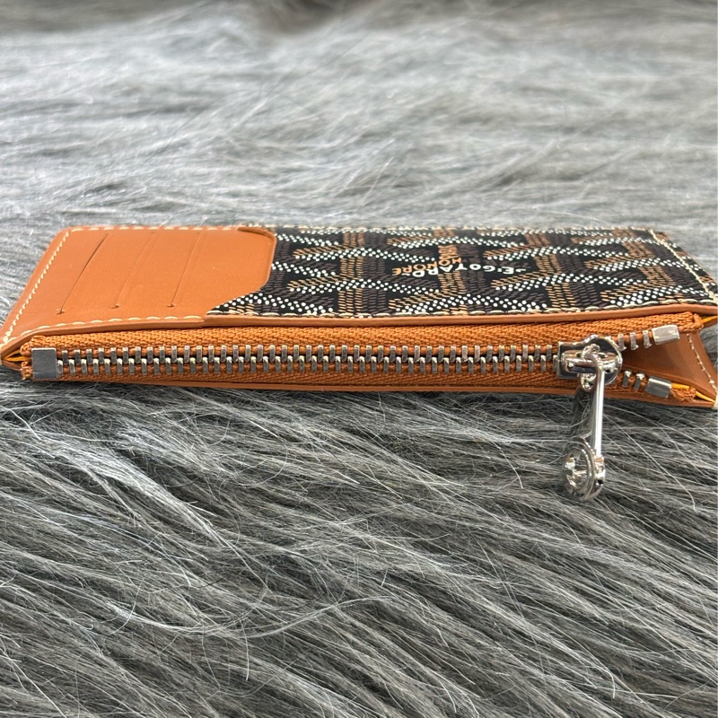 GOYARD BOURBON BLACK TAN O CASE 高雅德 黑色焦糖色 一字拉鍊 零錢包 信用卡名片夾 錢包-9