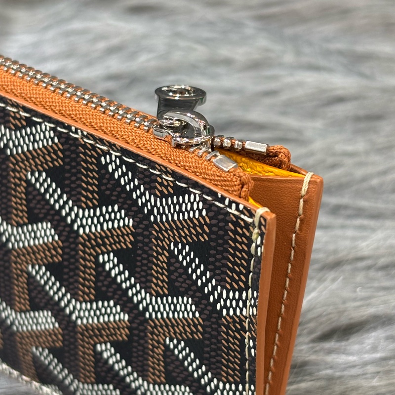 GOYARD BOURBON BLACK TAN O CASE 高雅德 黑色焦糖色 一字拉鍊 零錢包 信用卡名片夾 錢包-13