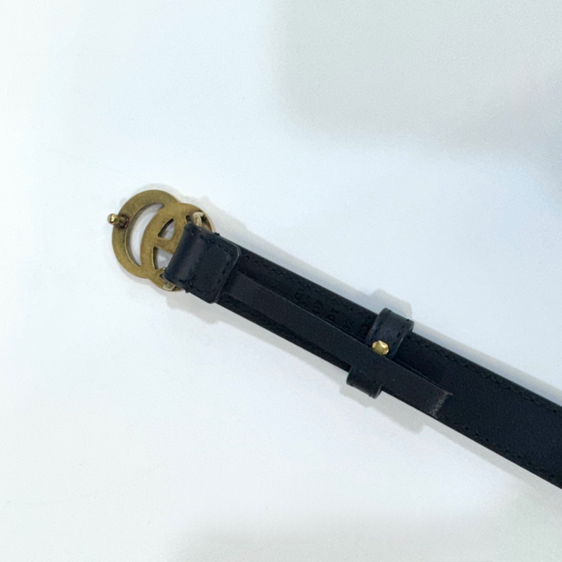 Gucci黑金牛皮GG Marmonty窄版皮帶80CM  409417-6