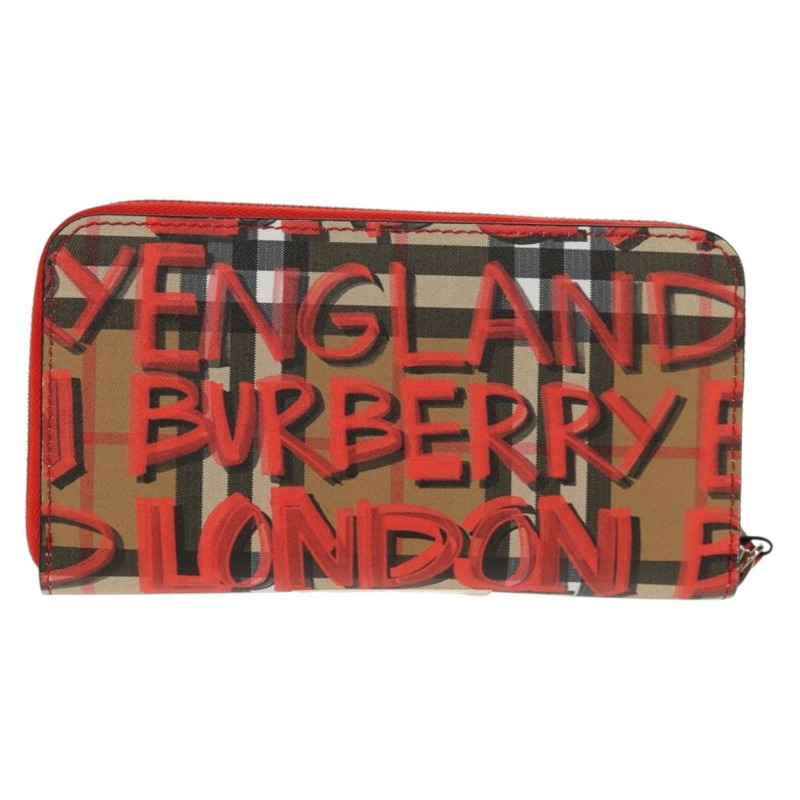 【日本直送】BURBERRY Nova Check Graffiti 長版皮夾 PVC 米色 正品 143015M-1