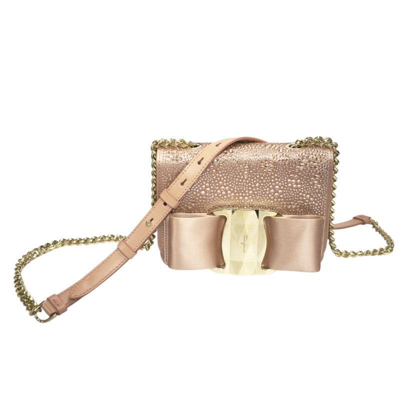 FERRAGAMO 滿鑽 鏈條 斜背包-0