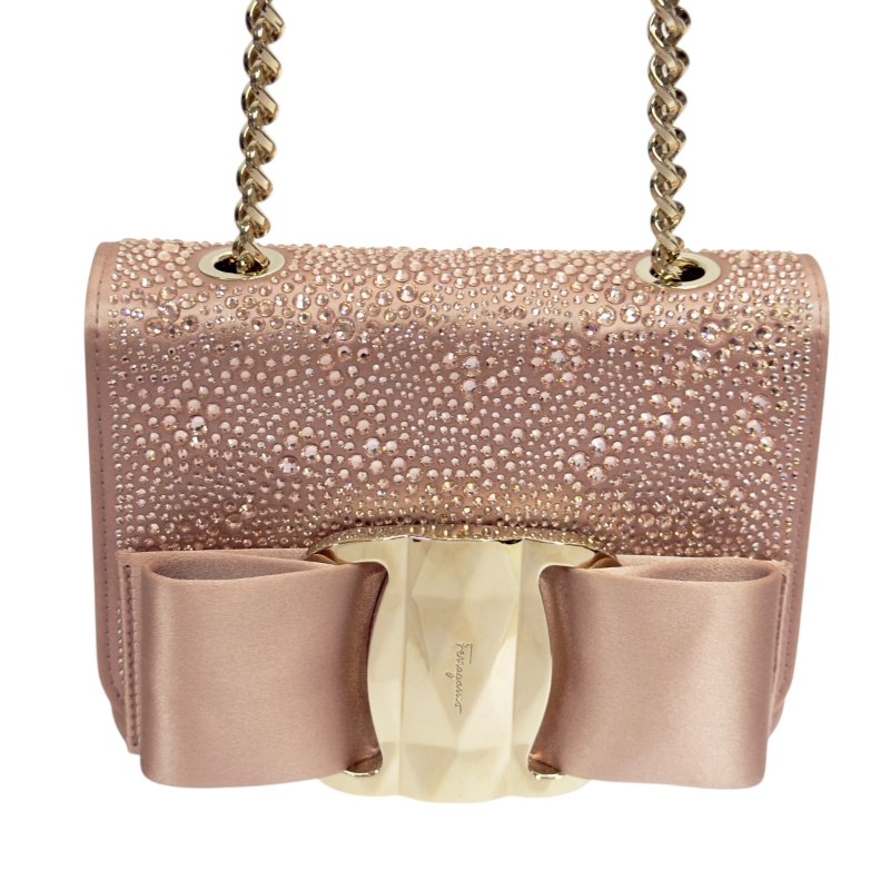 FERRAGAMO 滿鑽 鏈條 斜背包-1