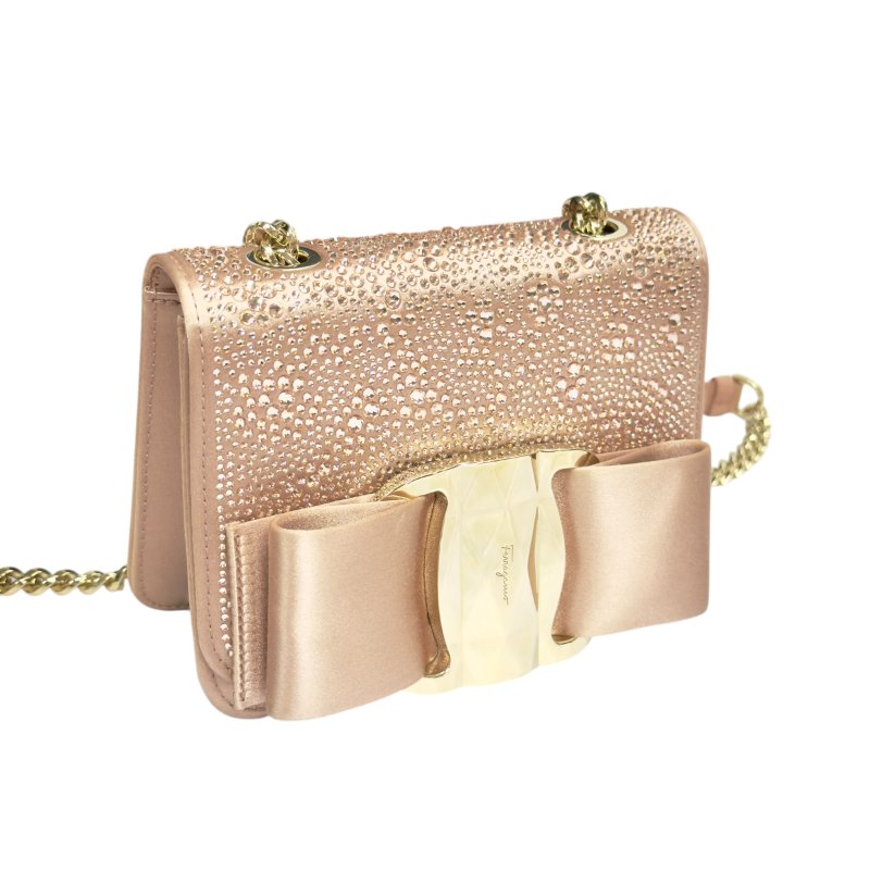 FERRAGAMO 滿鑽 鏈條 斜背包-3