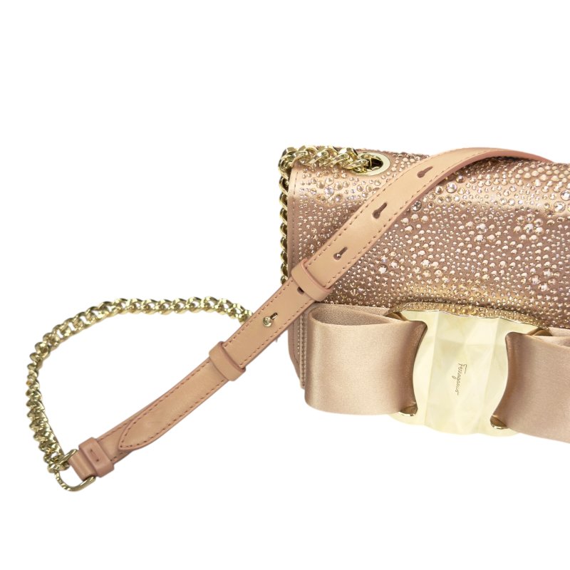 FERRAGAMO 滿鑽 鏈條 斜背包-8