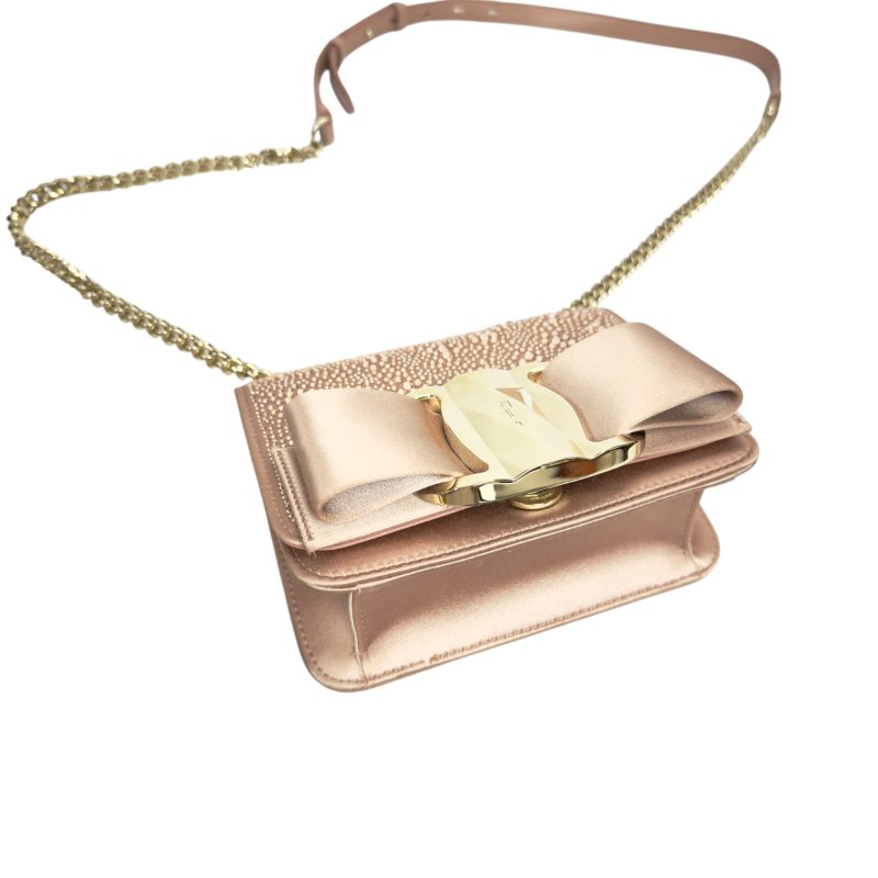 FERRAGAMO 滿鑽 鏈條 斜背包-9