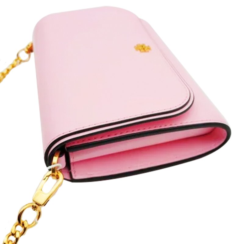 【TORY BURCH】素面皮革翻蓋斜背鏈包-粉紅色-1