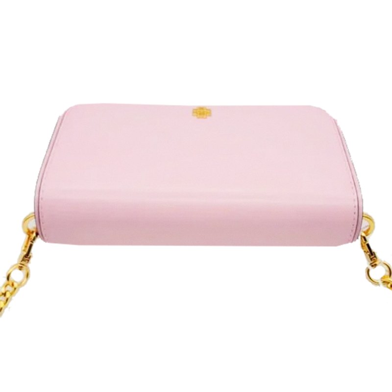 【TORY BURCH】素面皮革翻蓋斜背鏈包-粉紅色-2