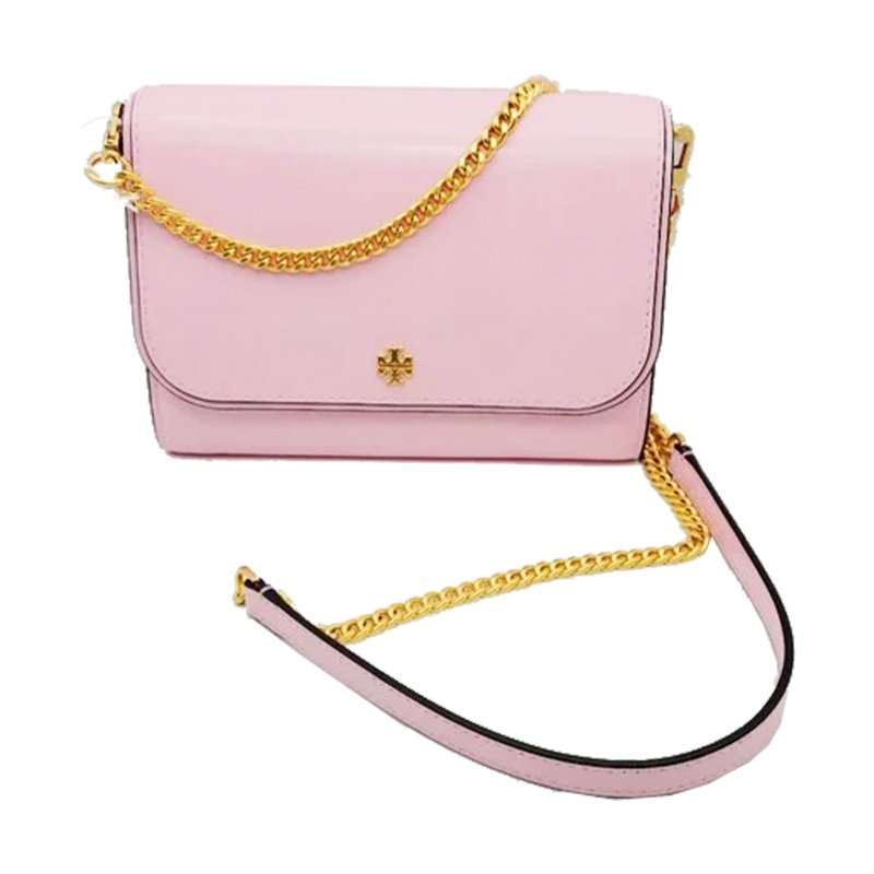 【TORY BURCH】素面皮革翻蓋斜背鏈包-粉紅色-4