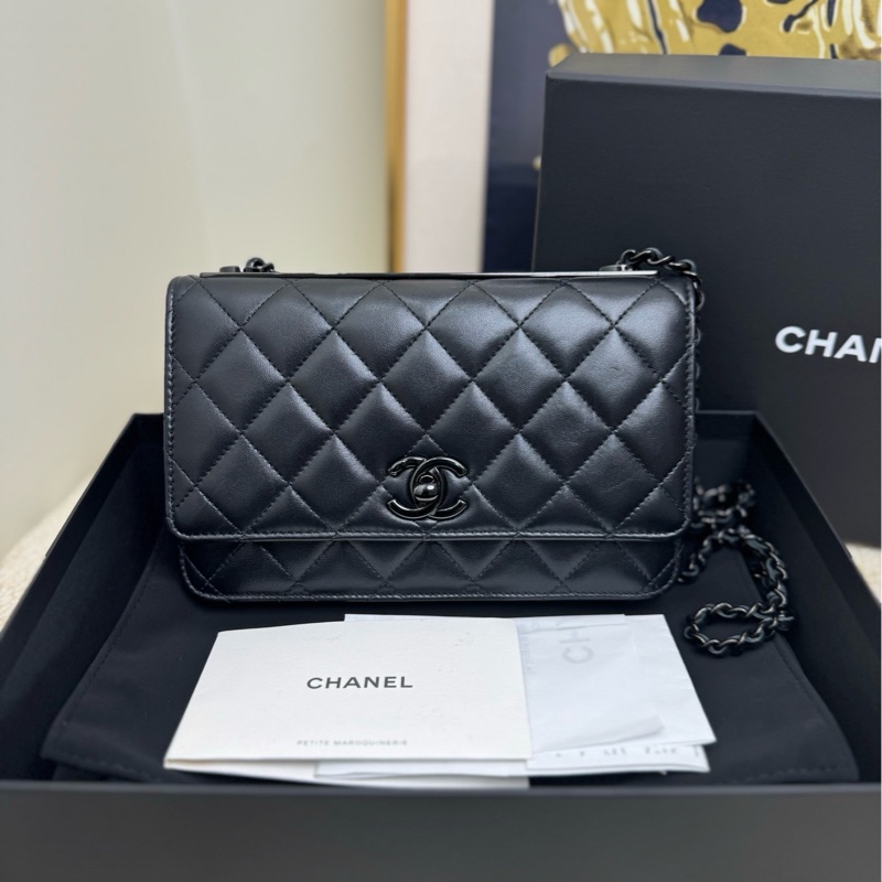 【全套帶票❤️】Chanel so black trendy cc woc鏈條單肩斜挎包-0