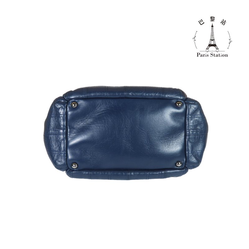 【巴黎站二手名牌專賣店】＊現貨＊CHANEL香奈兒真品＊藍色皮革銀色字母LOGO橫式銀鏈肩背包-2