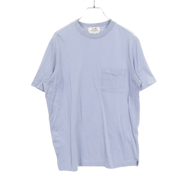 HERMES H 刺繡口袋 T 卹上衣棉藍色二手男款尺寸 M-0