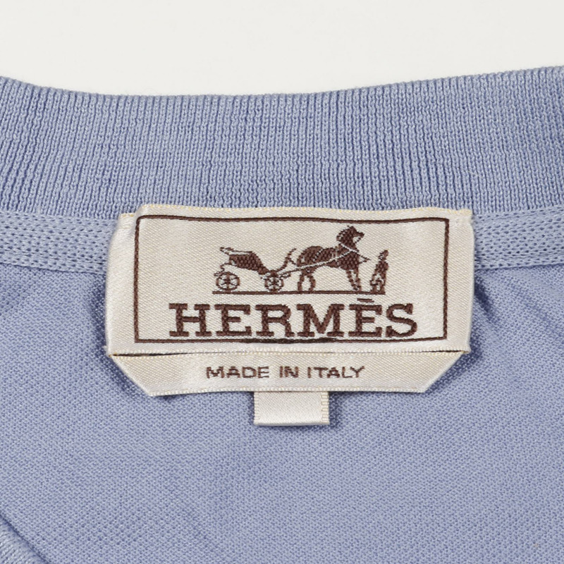 HERMES H 刺繡口袋 T 卹上衣棉藍色二手男款尺寸 M-2