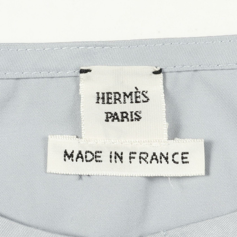 愛馬仕無領女襯衫,法式袖,棉質,藍色,二手,女款 #34-2