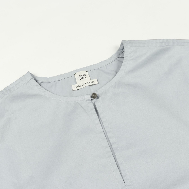 愛馬仕無領女襯衫,法式袖,棉質,藍色,二手,女款 #34-6