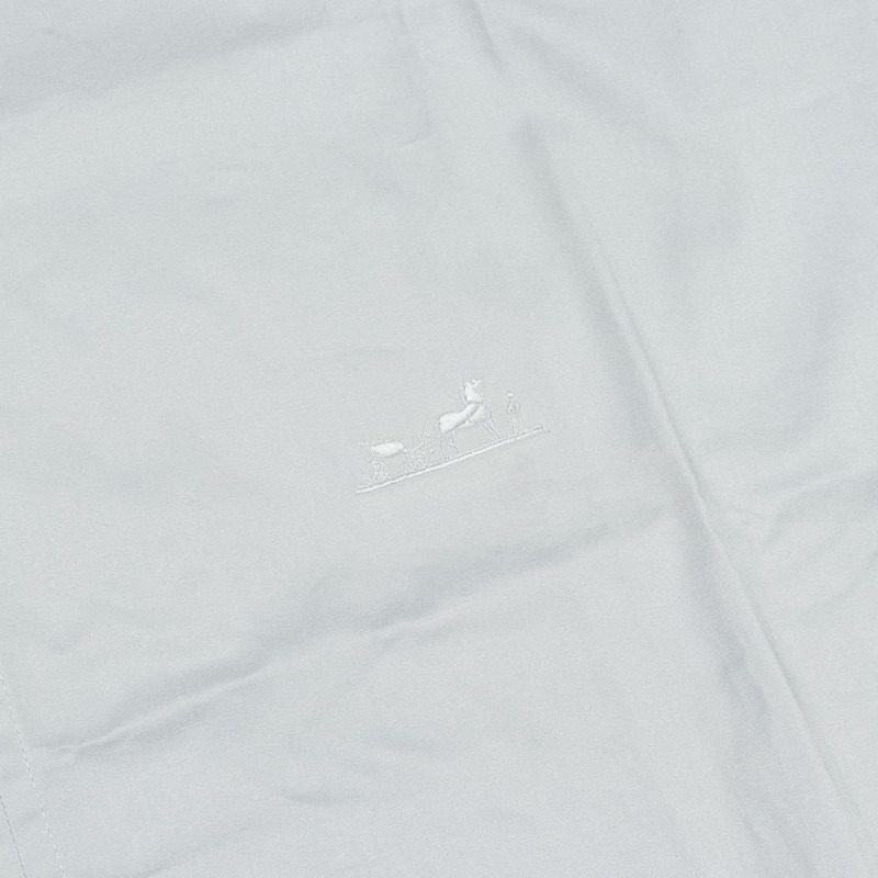 愛馬仕無領女襯衫,法式袖,棉質,藍色,二手,女款 #34-7