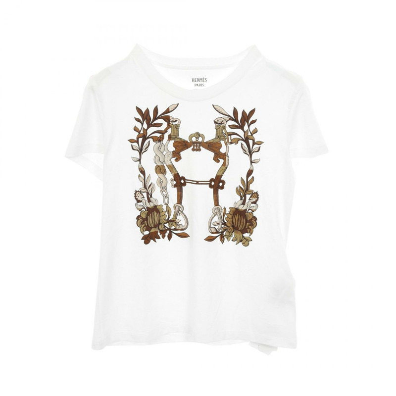 愛馬仕 Cartouche della Cavalleria T恤衫 純棉 白色 棕色 女款 #34-0
