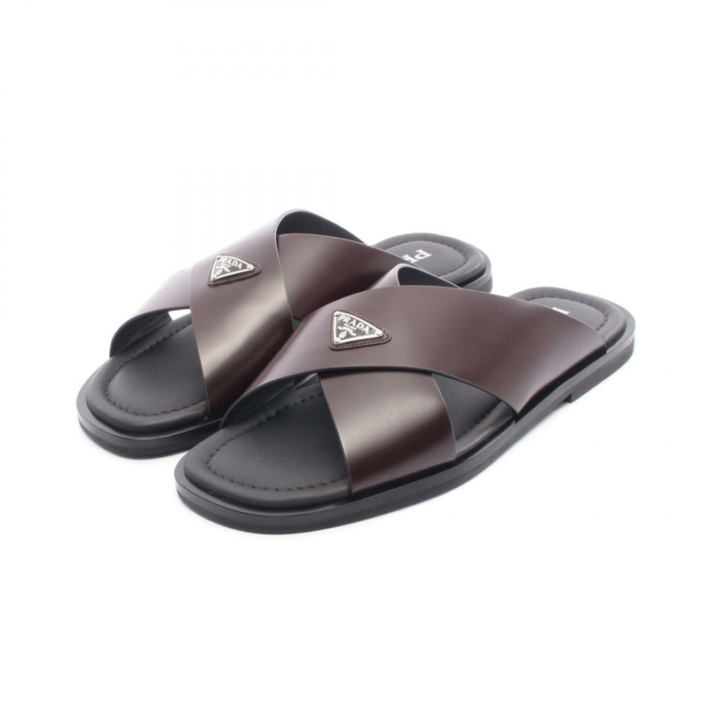 PRADA 交叉涼鞋 #8 鞋 2X3081 皮革 棕色 男士-0