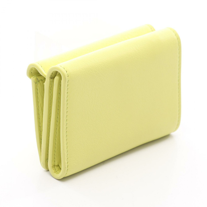 BALENCIAGA 紙質 Logo 迷你三折錢包 391446 皮革 黃色 二手 女士-1