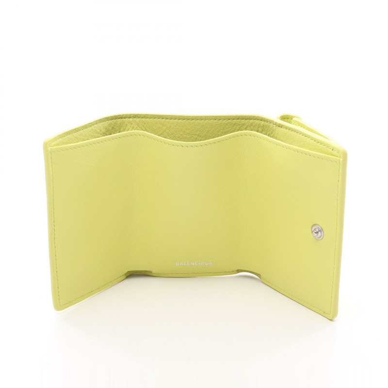 BALENCIAGA 紙質 Logo 迷你三折錢包 391446 皮革 黃色 二手 女士-2