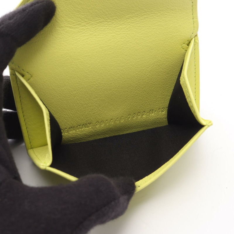 BALENCIAGA 紙質 Logo 迷你三折錢包 391446 皮革 黃色 二手 女士-3