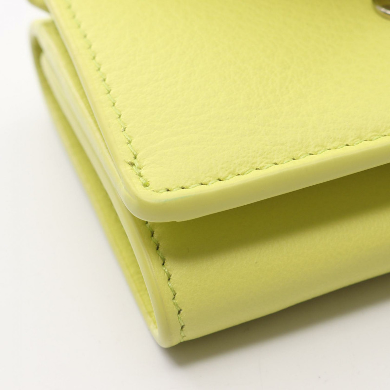 BALENCIAGA 紙質 Logo 迷你三折錢包 391446 皮革 黃色 二手 女士-6