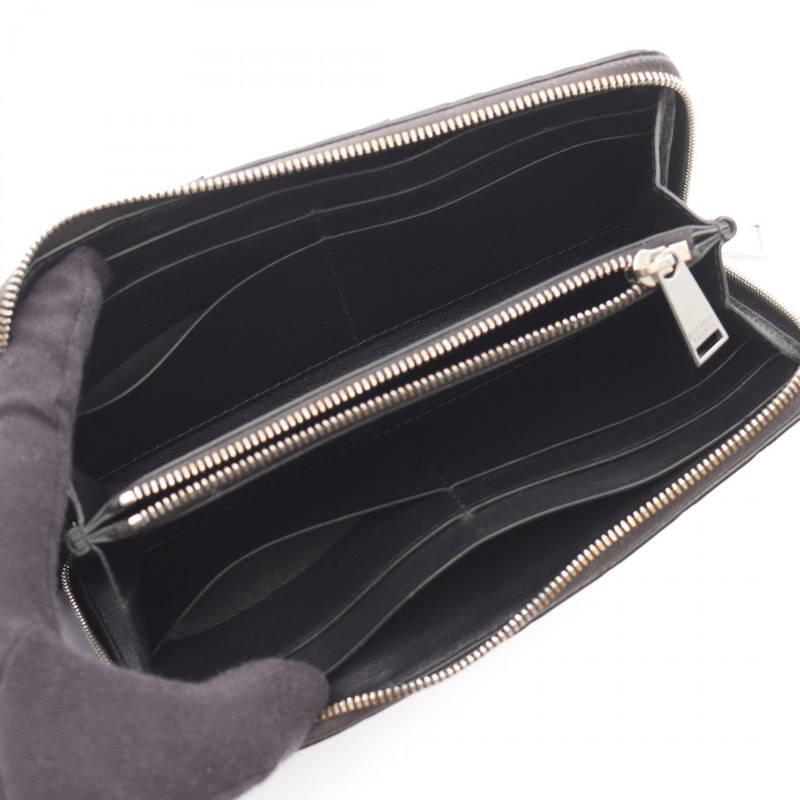 BOTTEGA VENETA Intrecciato 長版皮夾 皮夾 皮革 黑色 二手 男女通用-2